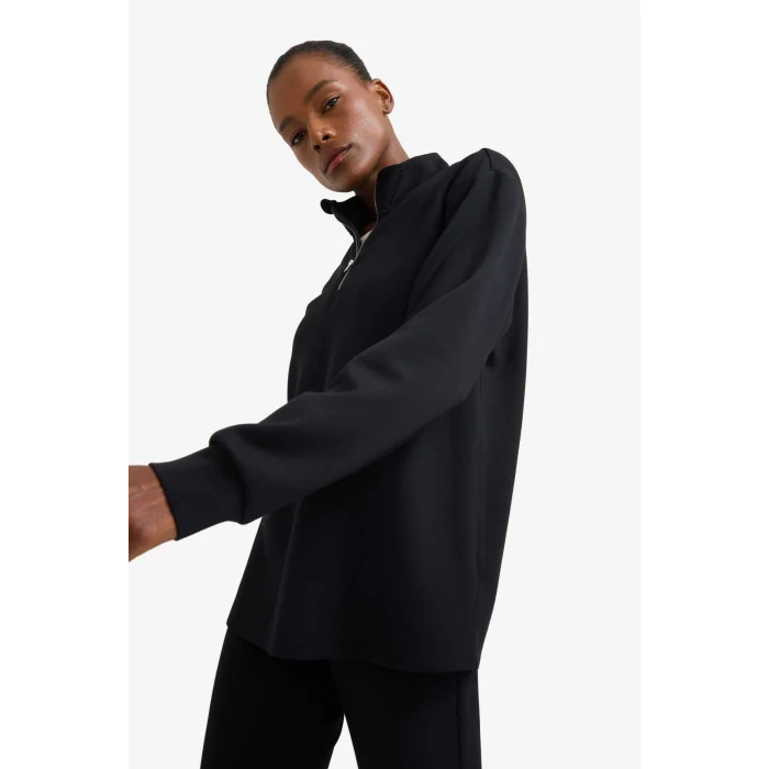 Defacto D7126AXBK81 Siyah DeFactoFit Oversize Geniş Kalıp Yarım Fermuarlı Dik Yaka Modal Sweatshirt