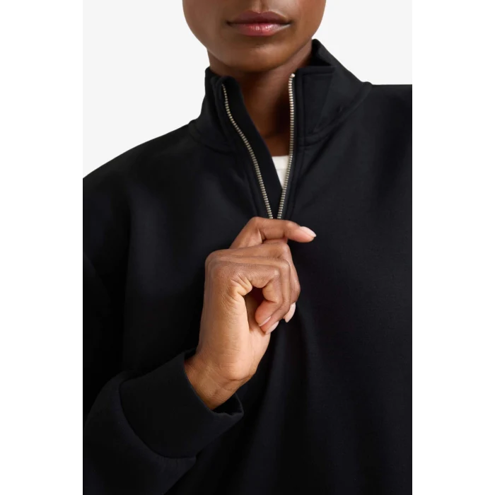 Defacto D7126AXBK81 Siyah DeFactoFit Oversize Geniş Kalıp Yarım Fermuarlı Dik Yaka Modal Sweatshirt