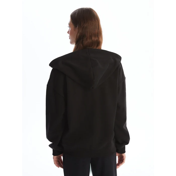 LCW Vision Siyah Kapüşonlu Oversize Kadın Kalın Fermuarlı Sweatshirt