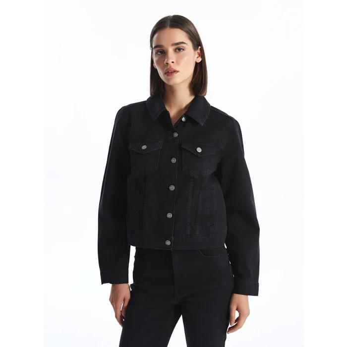 LCW Vision Siyah Gömlek Yaka Kadın Jean Ceket