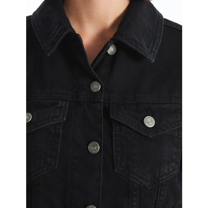 LCW Vision Siyah Gömlek Yaka Kadın Jean Ceket