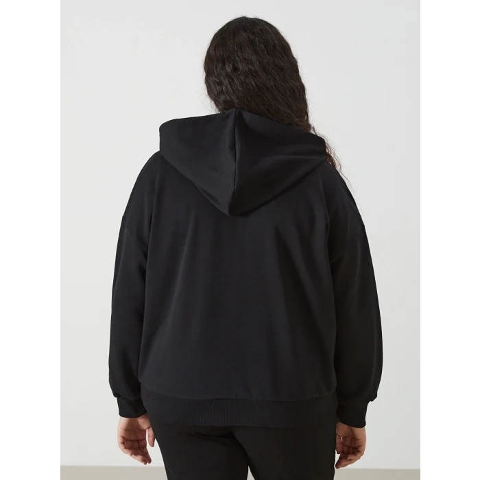 LCW Vision Siyah Kapüşonlu Oversize Kadın Kalın Fermuarlı Sweatshirt