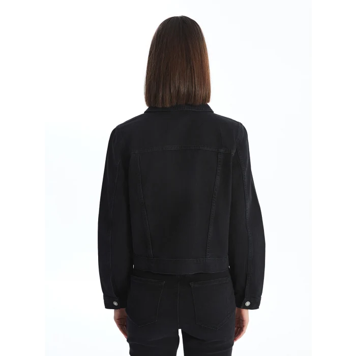 LCW Vision Siyah Gömlek Yaka Kadın Jean Ceket