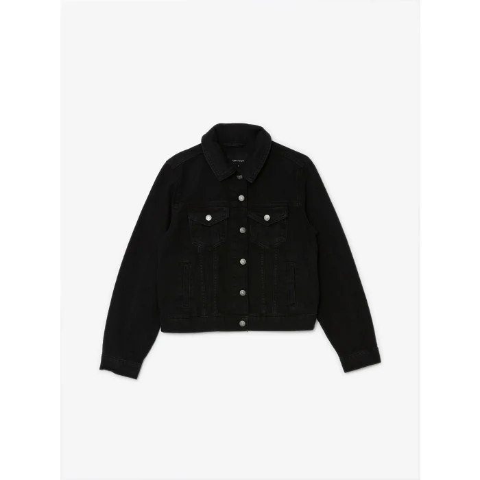 LCW Vision Siyah Gömlek Yaka Kadın Jean Ceket