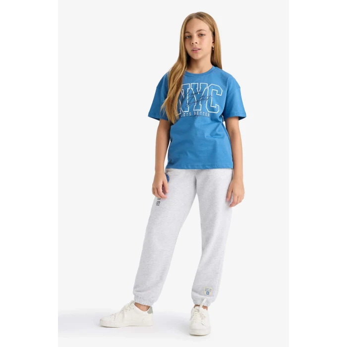 Defacto E6929A8GR400 Gri Kız Çocuk Beli Lastikli Baskılı Jogger Eşofman Altı