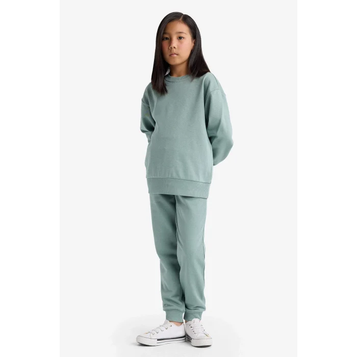 Defacto Y1226A6GN1129 Yeşil Kız Çocuk Standart Fit Basic Düz Beli Lastikli Okul Jogger Eşofman Altı