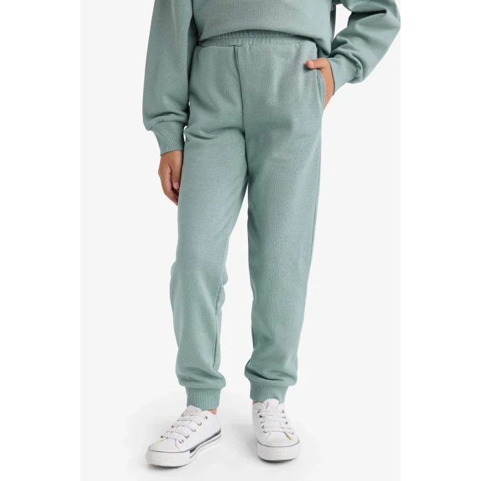Defacto Y1226A6GN1129 Yeşil Kız Çocuk Standart Fit Basic Düz Beli Lastikli Okul Jogger Eşofman Altı