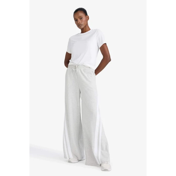 Defacto E7719AXGR93 Gri DeFactoFit Wide Leg Geniş Paça Şeritli Standart Boy Sporcu Pantolon