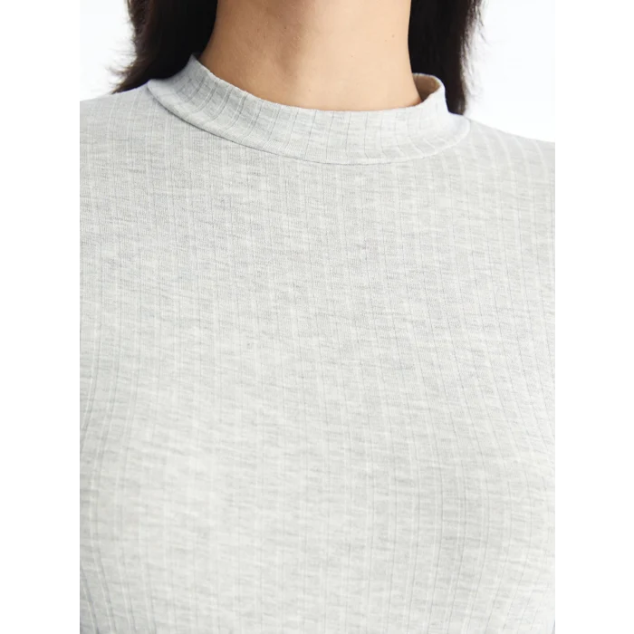 LCW Modest Gri Dik Yaka Düz Uzun Kollu Kadın Body