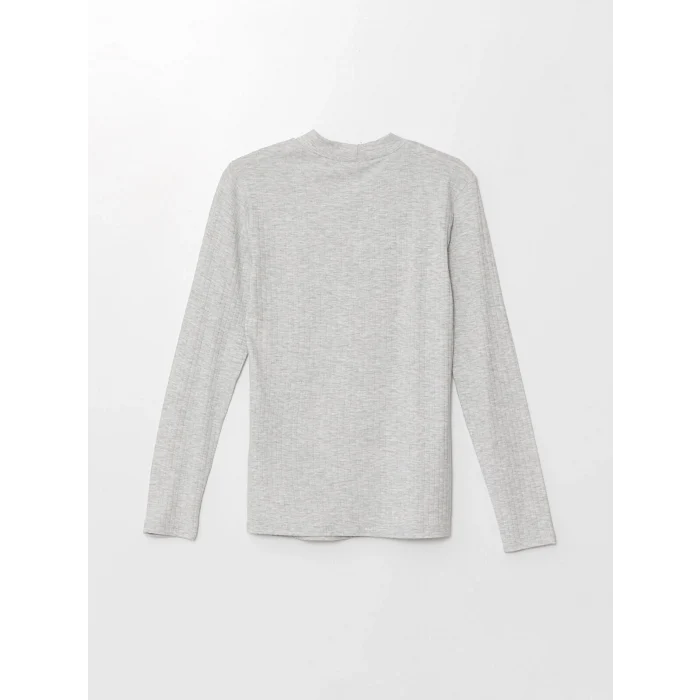 LCW Modest Gri Dik Yaka Düz Uzun Kollu Kadın Body