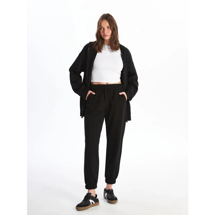 XSIDE Siyah Kadın Beli Lastikli Düz Jogger Eşofman Altı