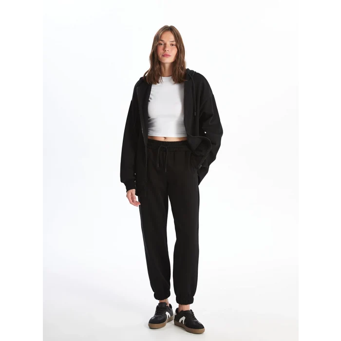 XSIDE Siyah Kadın Beli Lastikli Düz Jogger Eşofman Altı