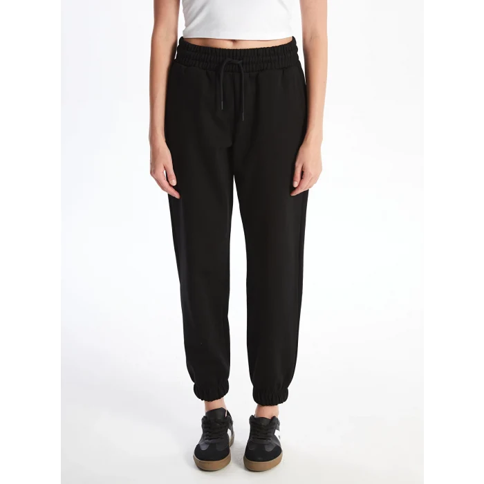 XSIDE Siyah Kadın Beli Lastikli Düz Jogger Eşofman Altı