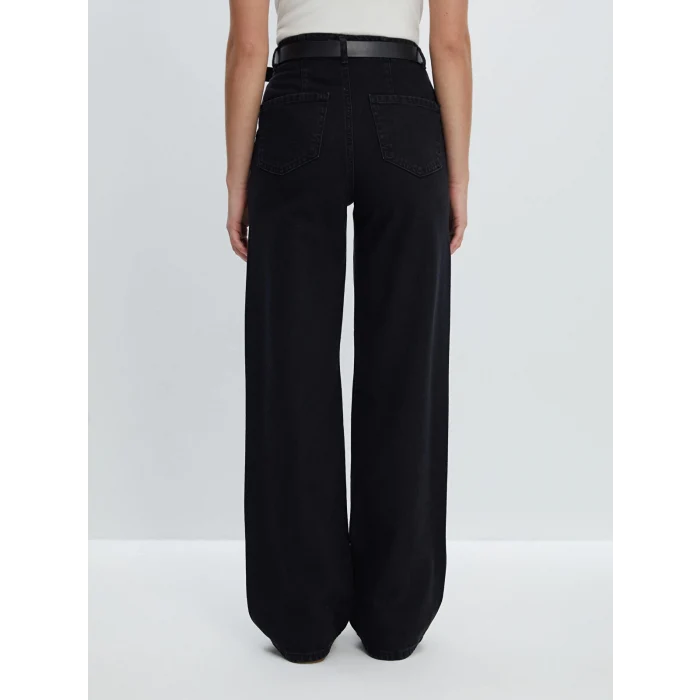 LCW Jeans Siyah Beli Kemerli Wideleg Kadın Jean Pantolon