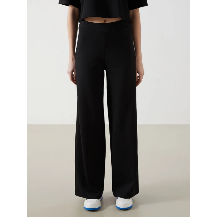 XSIDE Siyah Beli Lastikli Düz Geniş Paça Kadın Eşofman Altı