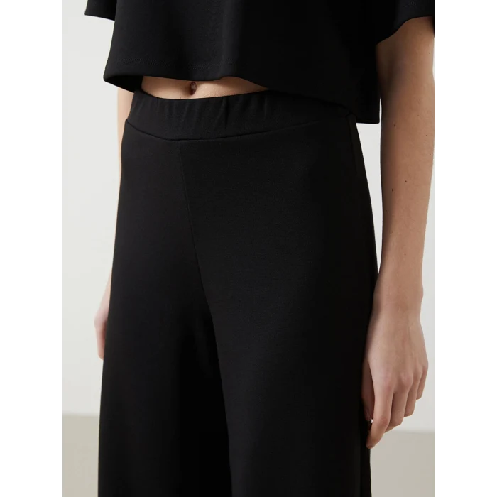 XSIDE Siyah Beli Lastikli Düz Geniş Paça Kadın Eşofman Altı