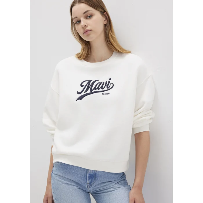 Mavi 1S10419-80194 Mavi Logo Baskılı Beyaz Sweatshirt