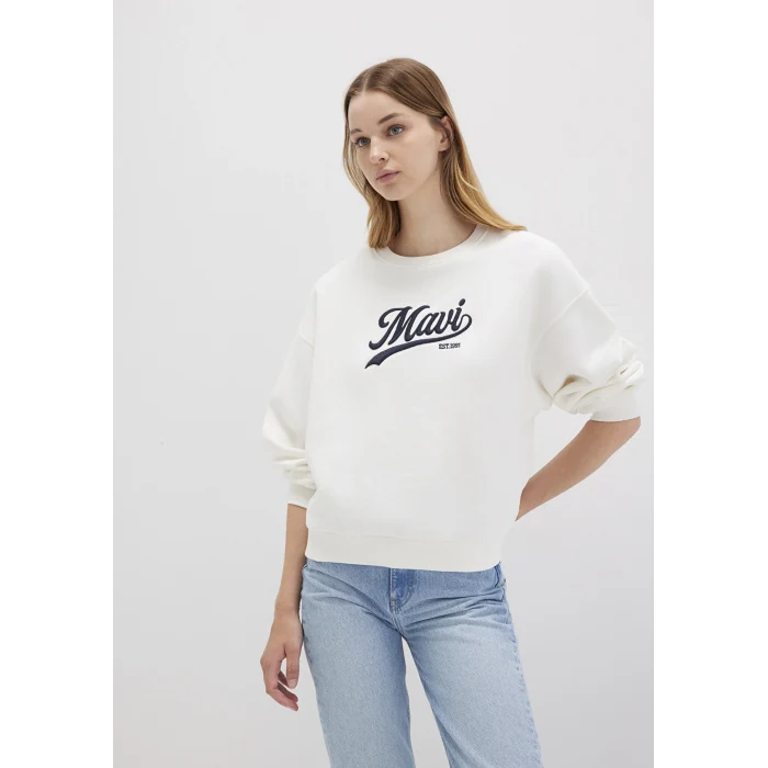 Mavi 1S10419-80194 Mavi Logo Baskılı Beyaz Sweatshirt