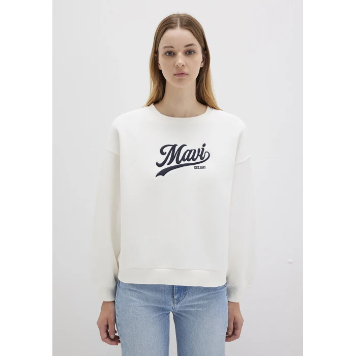 Mavi 1S10419-80194 Mavi Logo Baskılı Beyaz Sweatshirt