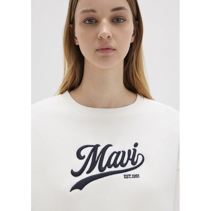 Mavi 1S10419-80194 Mavi Logo Baskılı Beyaz Sweatshirt