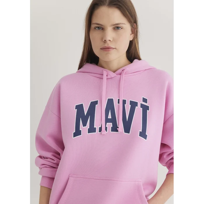 Mavi 1600361-71038 Mavi Logo Baskılı Kapüşonlu Pembe Sweatshirt