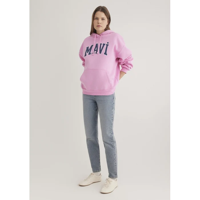Mavi 1600361-71038 Mavi Logo Baskılı Kapüşonlu Pembe Sweatshirt