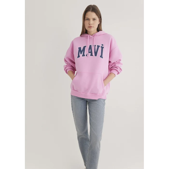 Mavi 1600361-71038 Mavi Logo Baskılı Kapüşonlu Pembe Sweatshirt