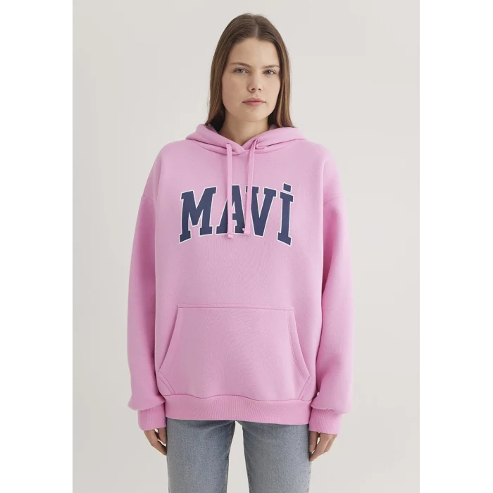 Mavi 1600361-71038 Mavi Logo Baskılı Kapüşonlu Pembe Sweatshirt