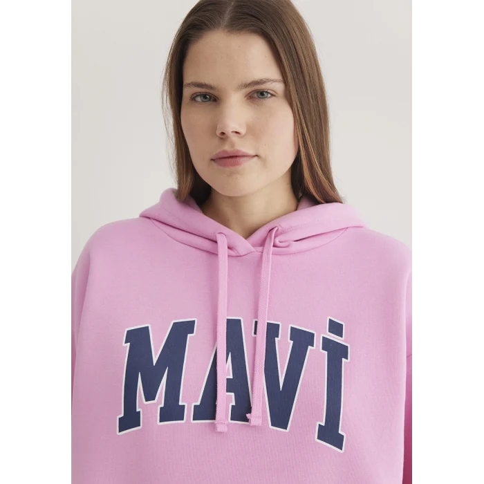 Mavi 1600361-71038 Mavi Logo Baskılı Kapüşonlu Pembe Sweatshirt