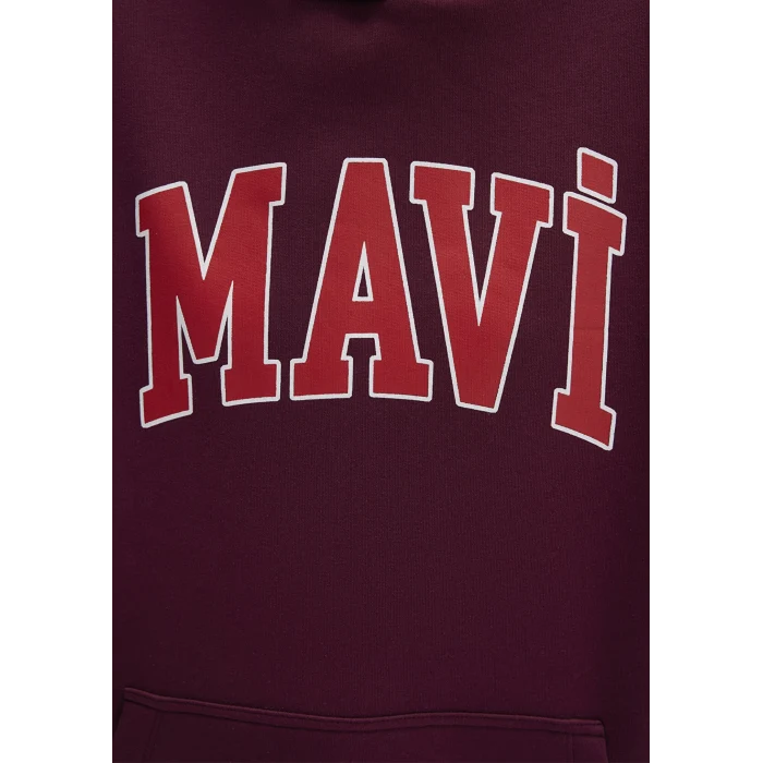 Mavi 1600361-90705 Mavi Logo Baskılı Kapüşonlu Bordo Sweatshirt