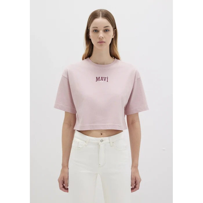 Mavi 1613411-71018 Mavi Logo Baskılı Pembe Crop Tişört