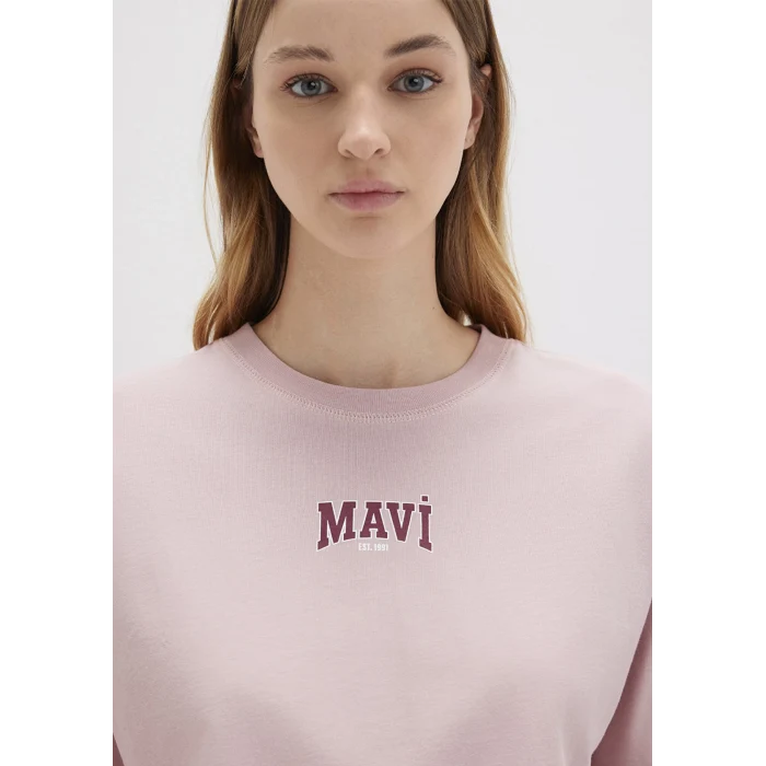 Mavi 1613411-71018 Mavi Logo Baskılı Pembe Crop Tişört