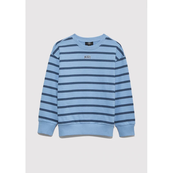 Mavi 6S10144-90780 Mavi Logo Çizgili Mavi Sweatshirt