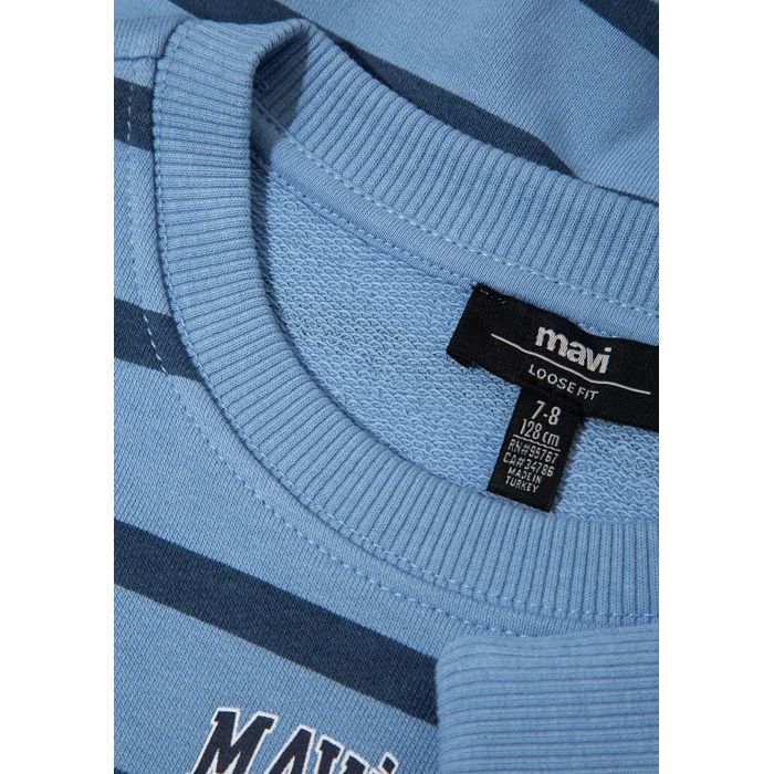 Mavi 6S10144-90780 Mavi Logo Çizgili Mavi Sweatshirt