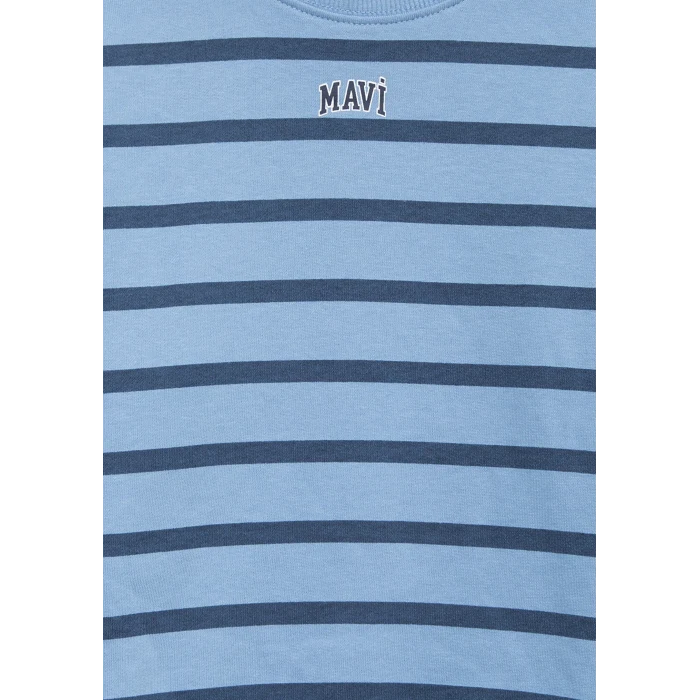 Mavi 6S10144-90780 Mavi Logo Çizgili Mavi Sweatshirt