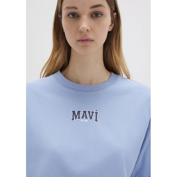 Mavi 1613411-70831 Mavi Logo Baskılı Mavi Crop Tişört