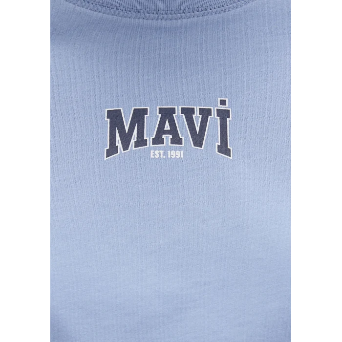 Mavi 1613411-70831 Mavi Logo Baskılı Mavi Crop Tişört