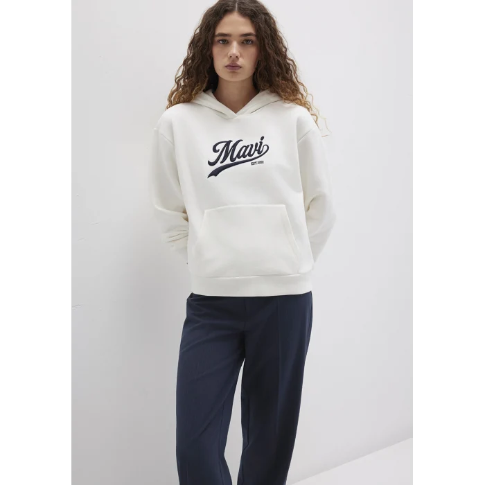 Mavi 1S10420-80194 Mavi Logo Baskılı Kapüşonlu Beyaz Sweatshirt