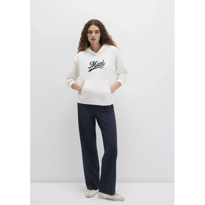 Mavi 1S10420-80194 Mavi Logo Baskılı Kapüşonlu Beyaz Sweatshirt