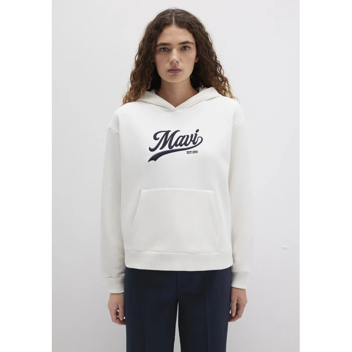 Mavi 1S10420-80194 Mavi Logo Baskılı Kapüşonlu Beyaz Sweatshirt