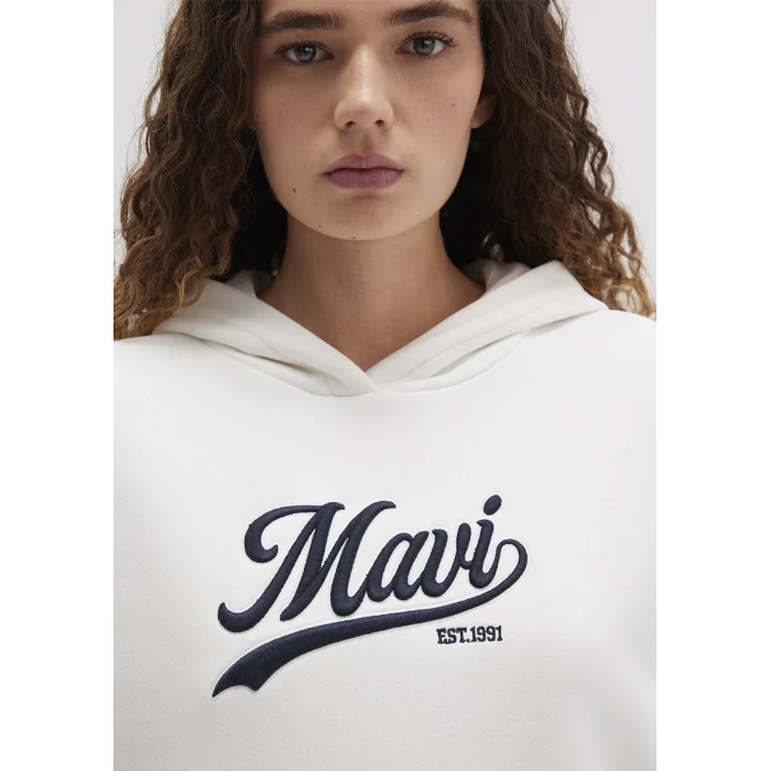Mavi 1S10420-80194 Mavi Logo Baskılı Kapüşonlu Beyaz Sweatshirt