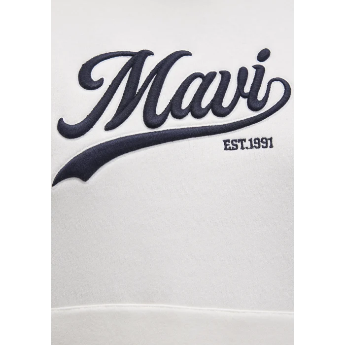 Mavi 1S10420-80194 Mavi Logo Baskılı Kapüşonlu Beyaz Sweatshirt