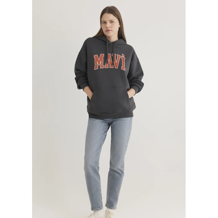 Mavi 1600361-80106 Mavi Logo Baskılı Kapüşonlu Antrasit Sweatshirt