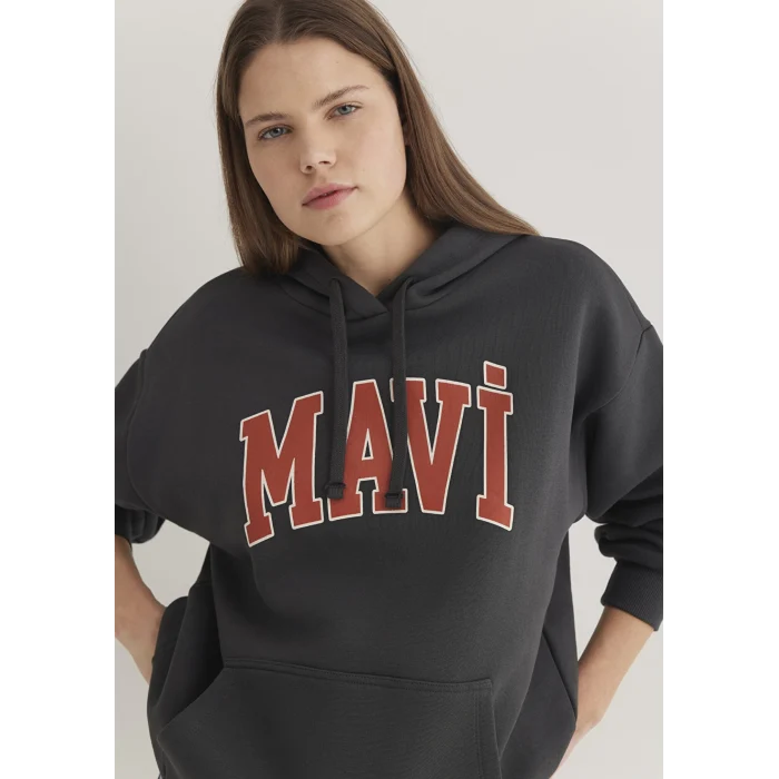 Mavi 1600361-80106 Mavi Logo Baskılı Kapüşonlu Antrasit Sweatshirt