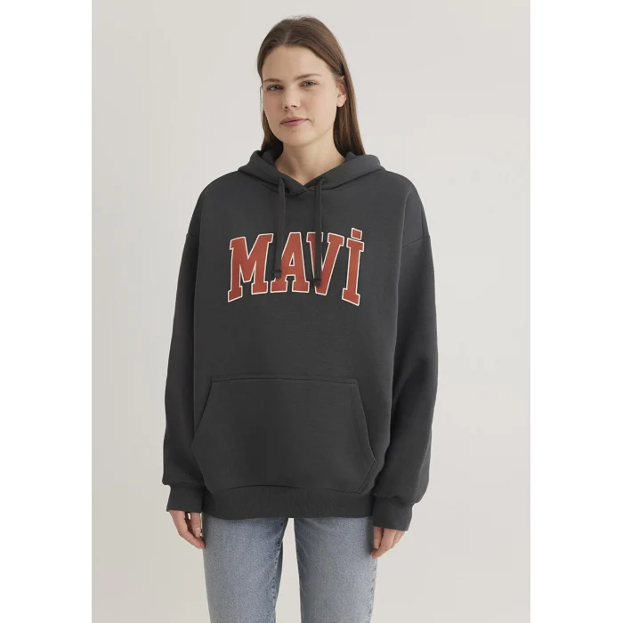Mavi 1600361-80106 Mavi Logo Baskılı Kapüşonlu Antrasit Sweatshirt