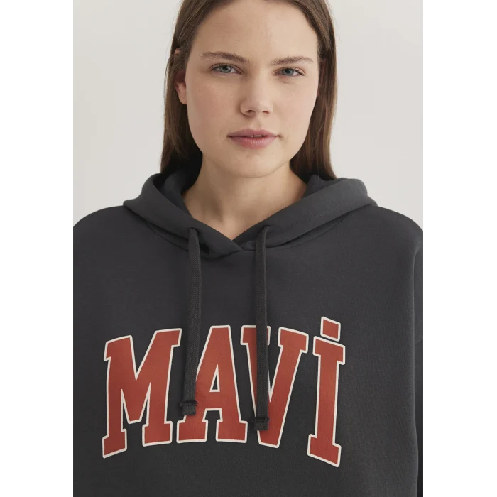Mavi 1600361-80106 Mavi Logo Baskılı Kapüşonlu Antrasit Sweatshirt