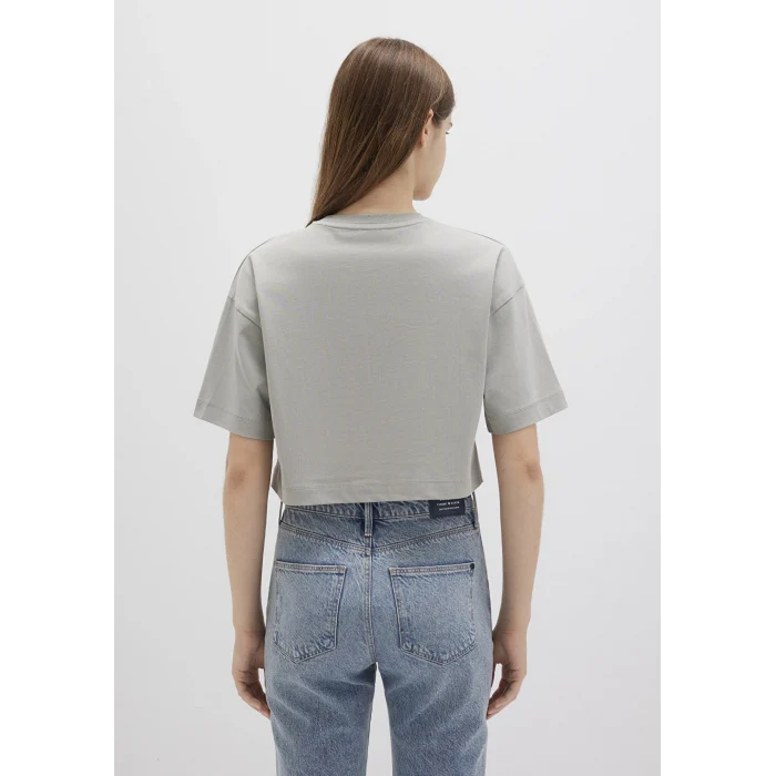 Mavi 1613411-70112 Mavi Logo Baskılı Gri Crop Tişört