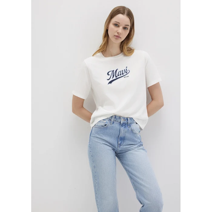 Mavi 1613565-80194 Mavi Logo Baskılı Ekru Tişört