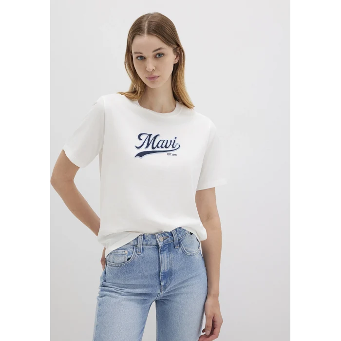 Mavi 1613565-80194 Mavi Logo Baskılı Ekru Tişört