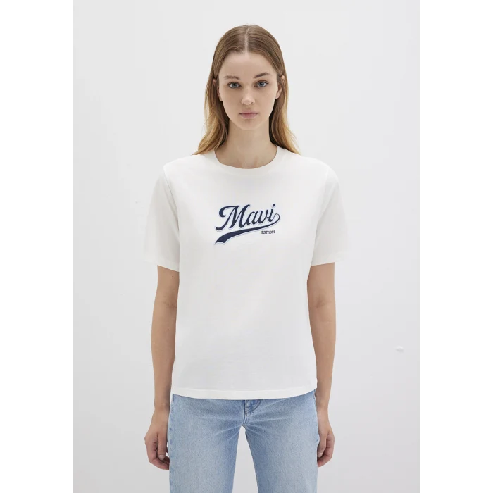 Mavi 1613565-80194 Mavi Logo Baskılı Ekru Tişört